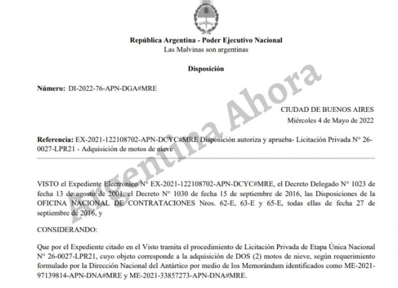 Fue a través de la Licitación Privada de etapa única nacional N° 26-0027-LPR21.