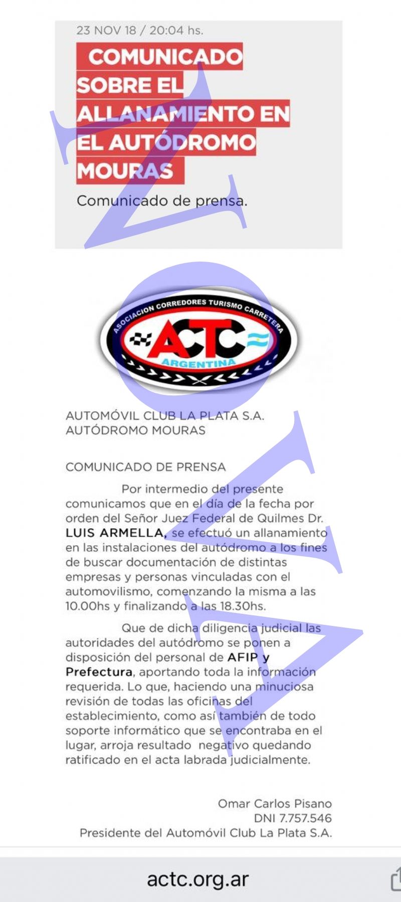 Documento con la firma de Pisano.