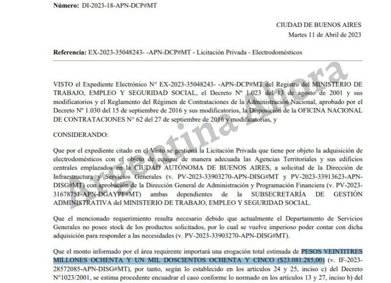 El pliego licitatorio millonario firmado por Raquel "kelly" Olmos.