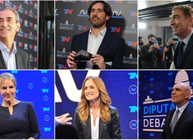 Los candidatos a diputados nacionales por la provincia de Buenos Aires, Florencio Randazzo, Nicolas del Caño, Diego Santilli, Cynthia Hotton, Victoria Tolosa Paz y José Luis Espert.