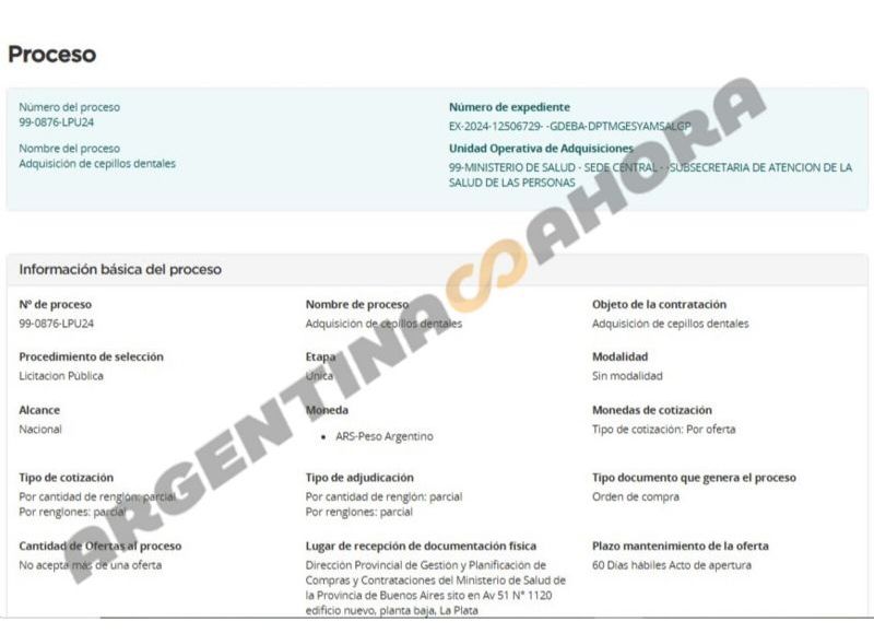 Este proceso, identificado con el número 99-0876-LPU24, tiene como objetivo la compra de 150 mil unidades de cepillos dentales. (Foto: Argentina Ahora)