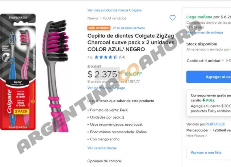 Para poner en contexto, un combo de 2 cepillos Colgate en Mercado Libre tiene un precio de 2375 pesos, lo que equivale a 1187 cada uno, es decir, 3 veces menos de lo que va a gastar Kicillof. (Foto: Argentina Ahora)