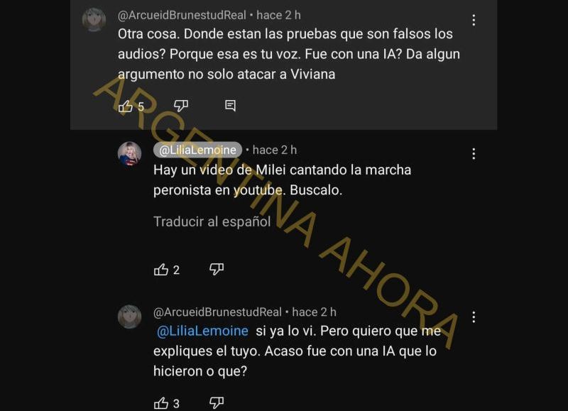 Acá hace referencia a que los chats son falsos y los audios es una Inteligencia Artificial. (Foto: Argentina Ahora)