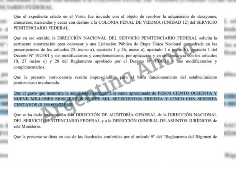 La subsecretaria de Asuntos Penitenciarios a nivel nacional, María Laura Garrigós, dispuso un presupuesto total de $189.609.735.
