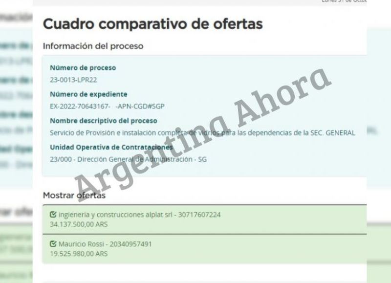 Las empresas que presentaron su oferta. Una de ellas fue la firma Ingeniería y construcciones Alplat S.R.L. por $34.137.500; Por otro lado, la empresa de Mauricio Rossi envió una propuesta inferior, por $19.525.980.