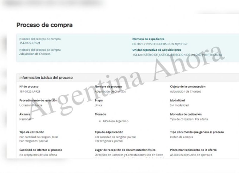 La licitación privada publicada en la página de Compras de Provincia de Buenos Aires.