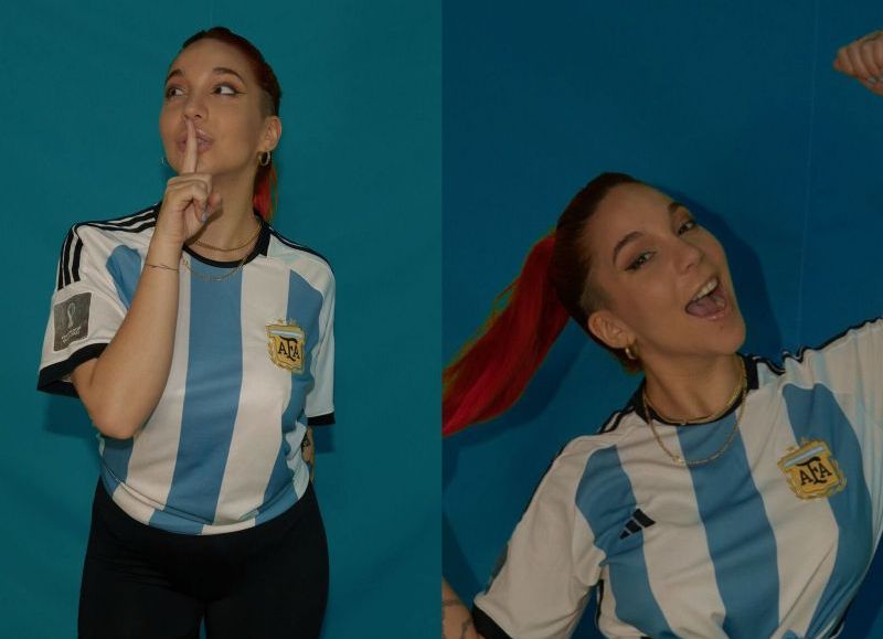 La influencer chaqueña quiere darle suerte a la Argentina en el Mundial, a través de Julián Álvarez. (Foto: Diego Lena)