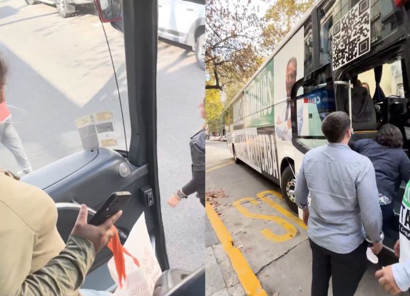 Imágenes del bus que llevó los porteños hacia sus trabajos.