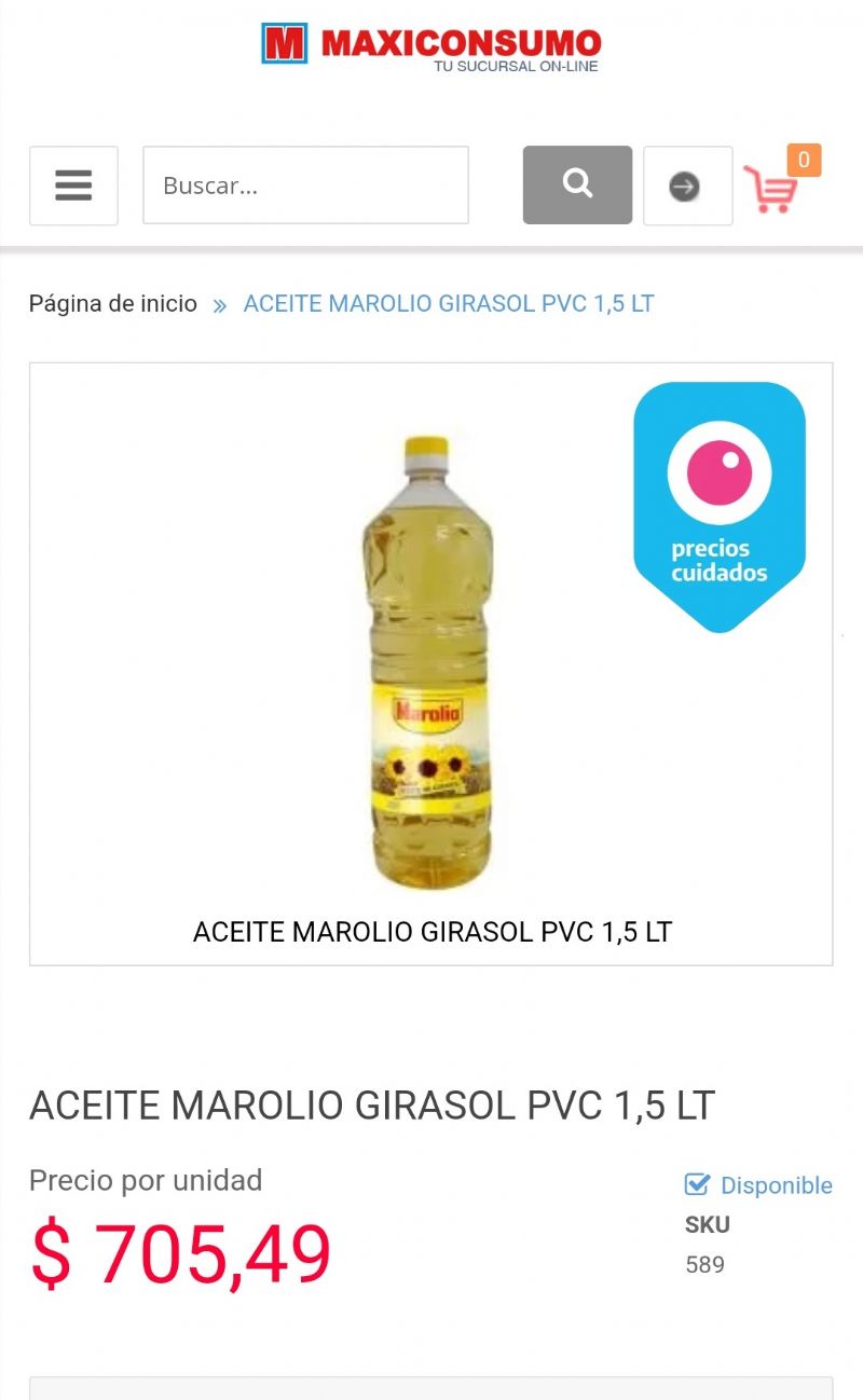 El aceite Marolio por 1,5 en Maxiconsumo cuesta $705.