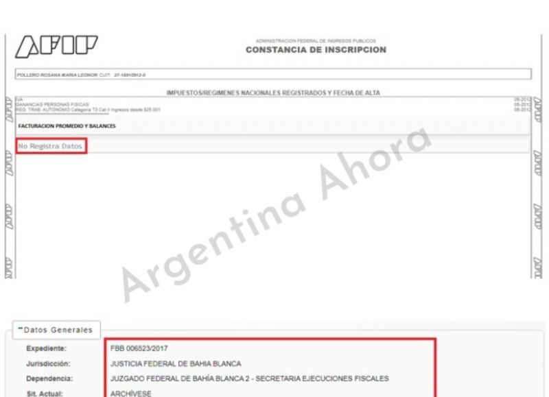 La situación de Pollero ante la AFIP y la Justicia, con varios juicios en su contra. 
