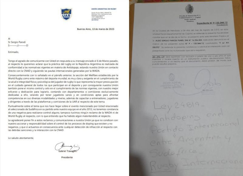 Documentación que presentó el presidente de la ONG Deportes Sin Droga, Sergio Parodi.