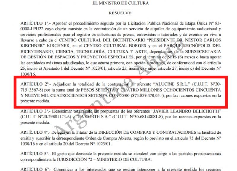 La empresa Aluciné S.R.L salió adjudicada con una millonaria licitación.