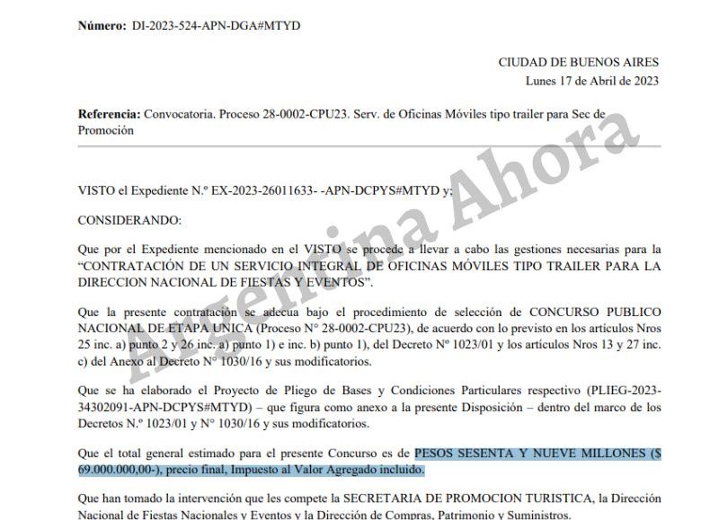 El pliego licitatorio donde se detalla que el presupuesto es de 69 millones de pesos.