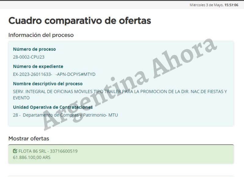 La empresa que ya presentó su presupuesto es la firma FLOTA 86 SRL, por un total de $61.886.100.