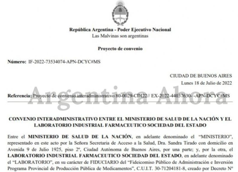 Fue tras un convenio firmado entre el Ministerio de Salud, a cargo de Carla Vizzotti, y el Laboratorio Industrial Farmacéutico. (Foto: Argentina Ahora)