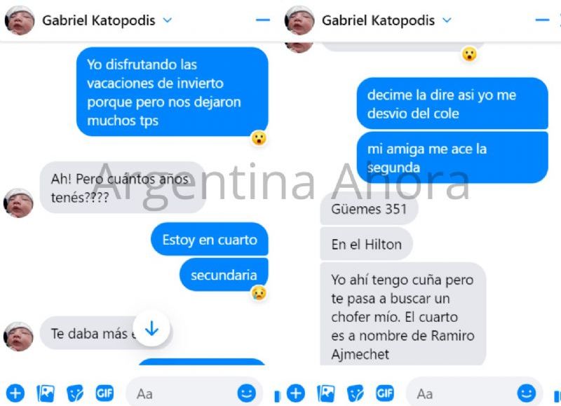 Los chats filtrados por la joven a este portal, con Gabriel Katopodis. (Foto: Argentina Ahora)
