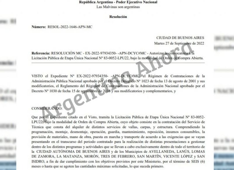 El pliego licitatorio fue firmado por el ministro Tristán Bauer.