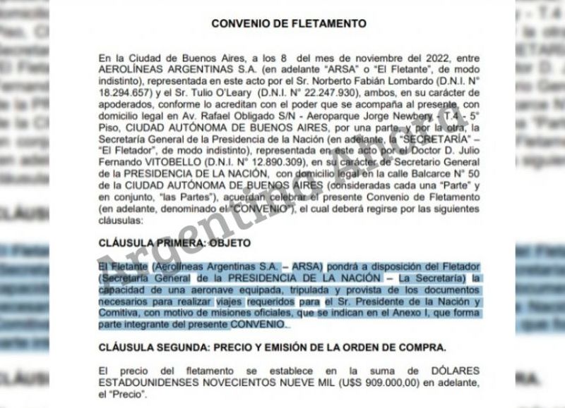 El convenio millonario firmado entre la Secretaría General de la Presidencia de la Nación y Aerolíneas Argentinas.