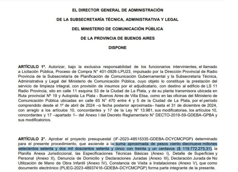 Expediente del Ministerio de Comunicación.