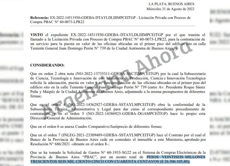 El pliego licitatorio millonario para reformar el edificio del Bapro tiene un presupuesto de $26.306.105.