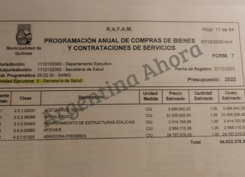 El documento que acredita la compra millonaria e innecesaria del Gobierno de Quilmes.