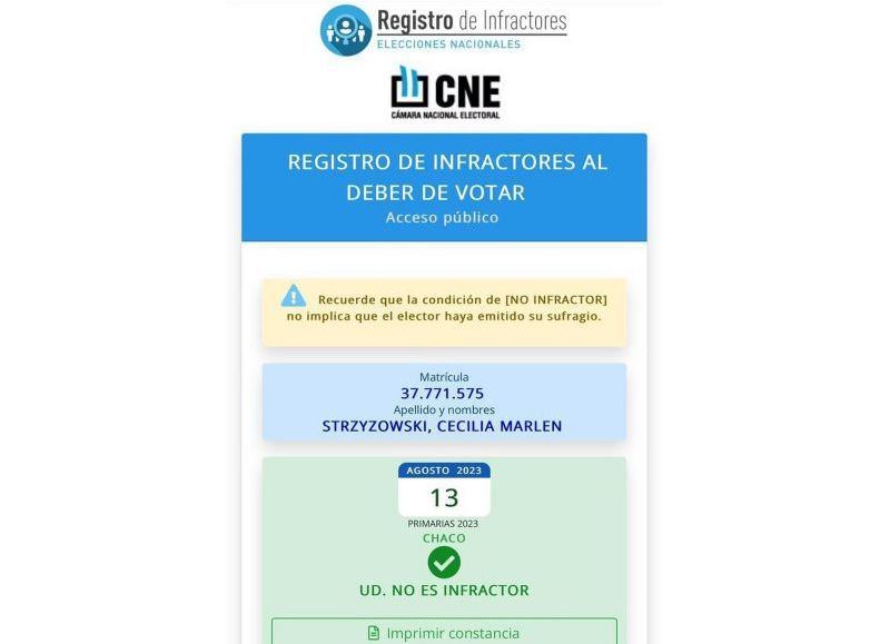 Imagen de la Cámara Nacional Electoral (CNE).