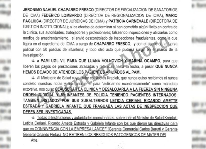 Señalan con nombre y apellido los que están llevando a cabo la maniobra que acusan ante la justicia.