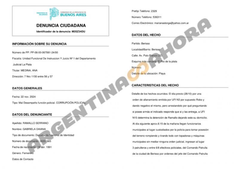 La denuncia ciudadana realizada. (Foto: Argentina Ahora)