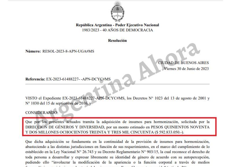 El pliego licitatorio en donde detallan el presupuesto millonario para la compra de hormonas.