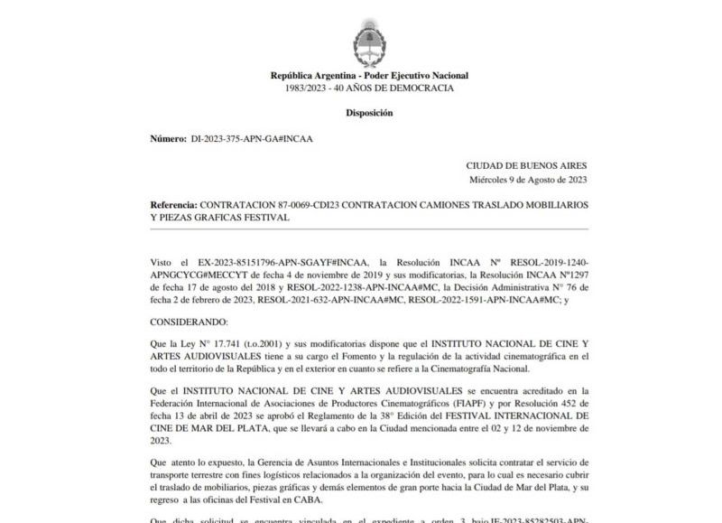 En medio de la polémica con Milei, el INCAA gasta 20 mil dólares en un servicio de traslado