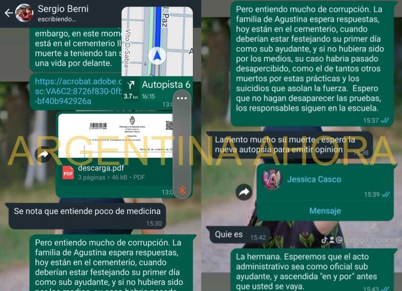 Captura de los chats entre el abogado y el ministro bonaerense Sergio Berni. (Foto: Argentina Ahora)