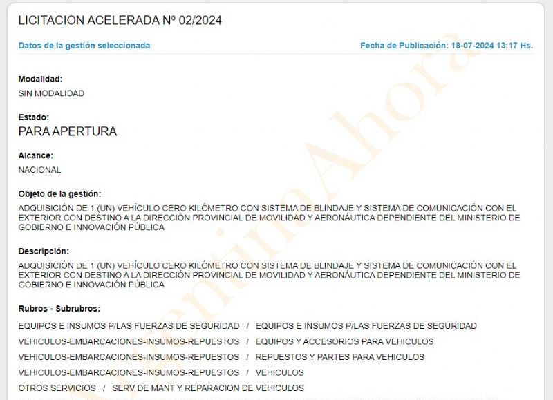 El lugar de apertura de los sobres de los proveedores fue en la Casa de Gobierno, 3 de Febrero, número 2649, primer piso, oficia 122.