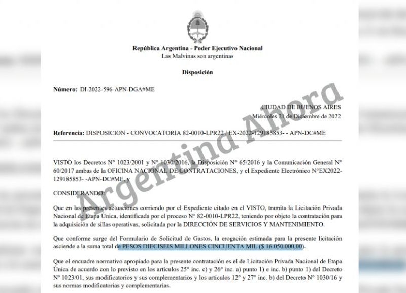 El pliego licitatorio firmado por el director general del organismo dirigido por Jaime Perczyk.