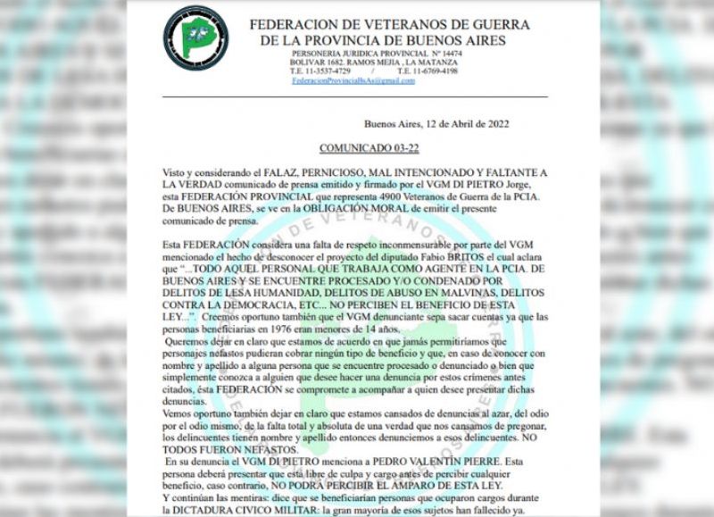 El comunicado firmado por el presidente Ramón Robles y el secretario Guillermo Rezk.