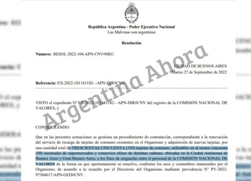 La licitación privada fue firmada por el presidente de la CNV, Sebastián Negri.