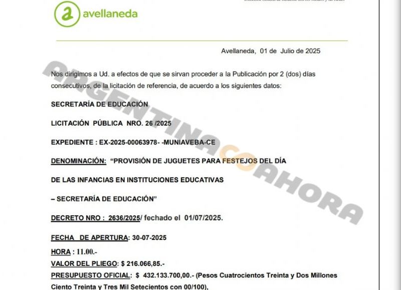 El pliego enumera artículos pero omite volúmenes de compra.