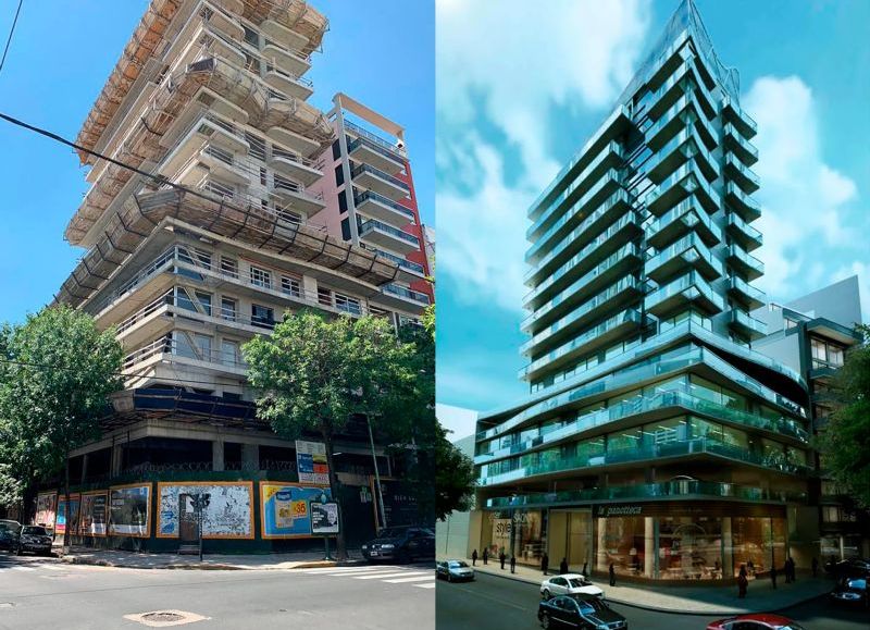 La comparación del edificio en el barrio porteño Saavedra, sobre el ahora y el cómo debería haber quedado ya pasado el año.