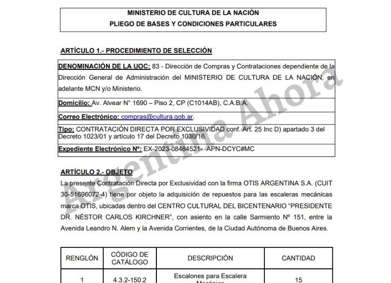El documento que describe la compra directa por exclusividad.