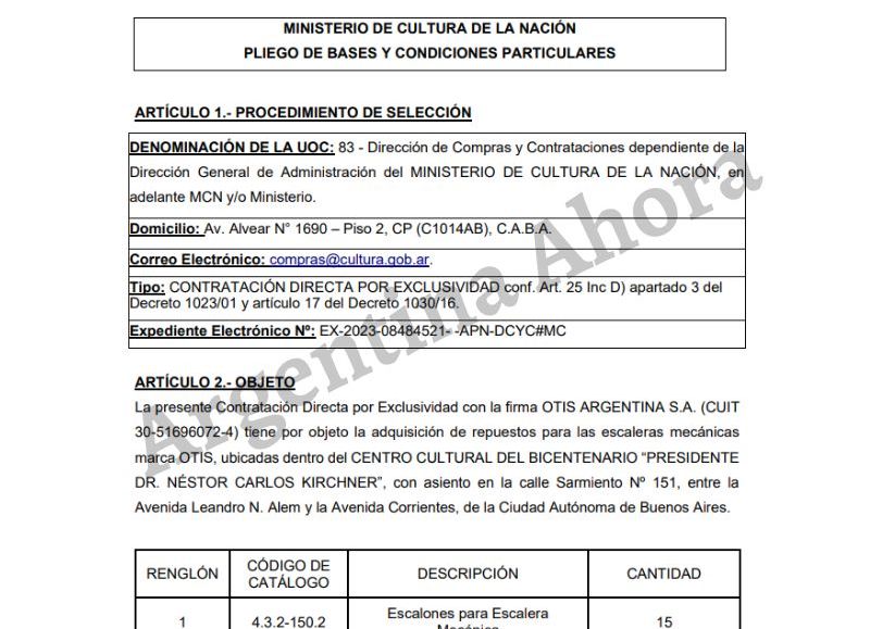 El documento que describe la compra directa por exclusividad.