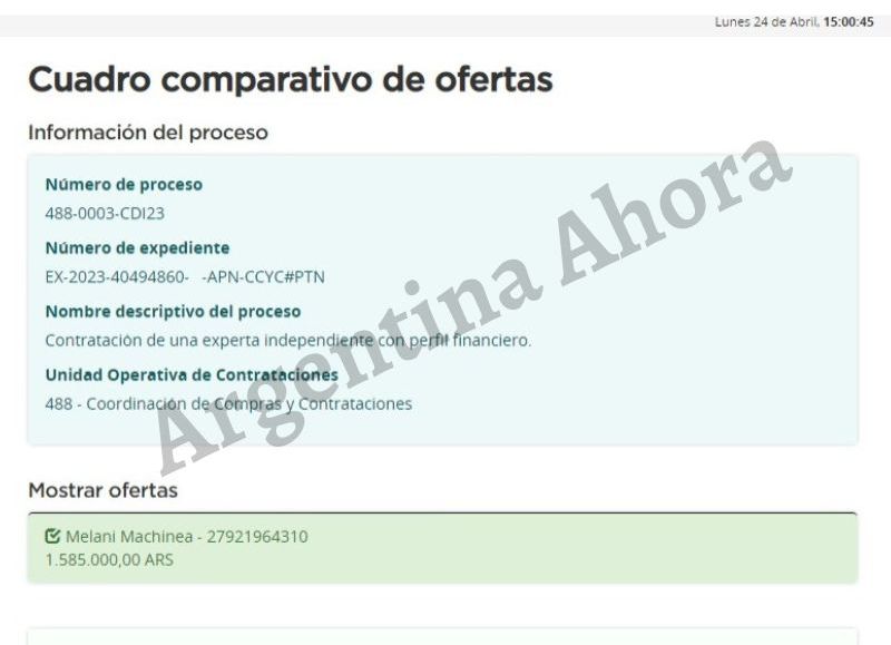 Por este contrato, recibirá la suma de 1.585.000 pesos de las arcas del Estado.
