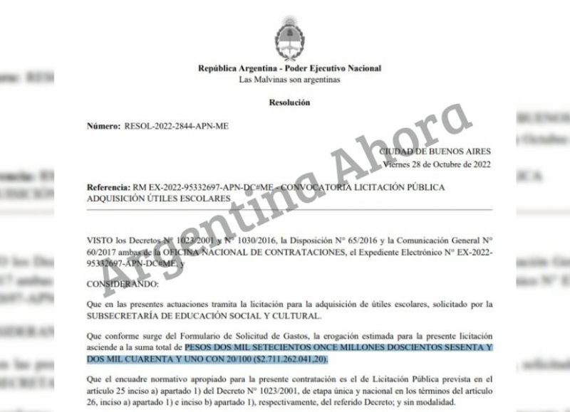 El presupuesto oficial asciende a los $2.711.262.041.