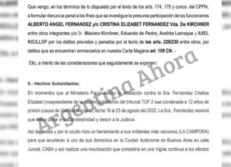 La denuncia fue presentada ante los tribunales de Comodoro Py.