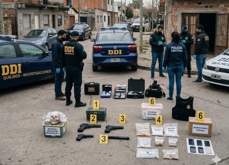 Cayó en Quilmes un presunto narco sicario peruano buscado por homicidio: secuestran armas, drogas y un cráneo humano