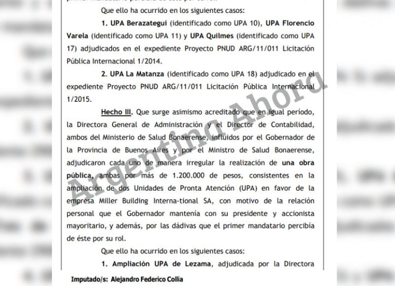 Parte del pedido de elevación a juicio contra el ex gobernador de la Provincia de Buenos Aires.