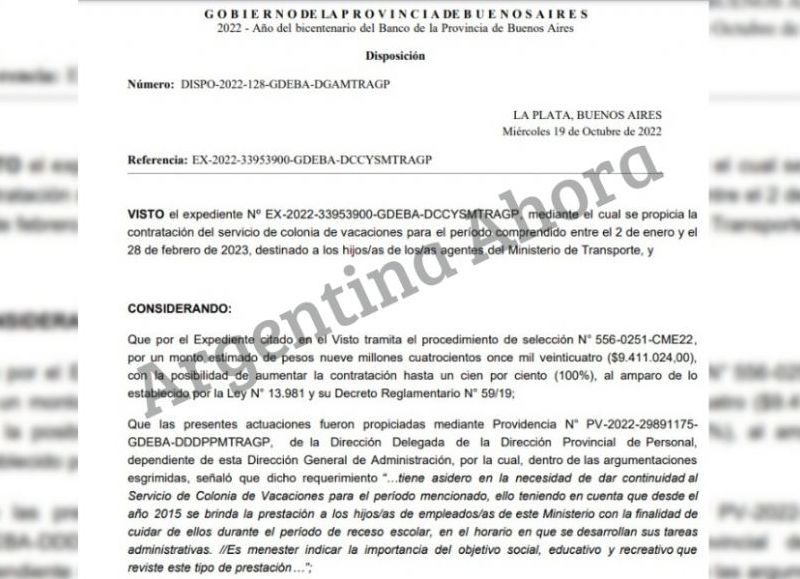 El pliego licitatorio que describe el servicio millonario que fue contratado por Transporte.