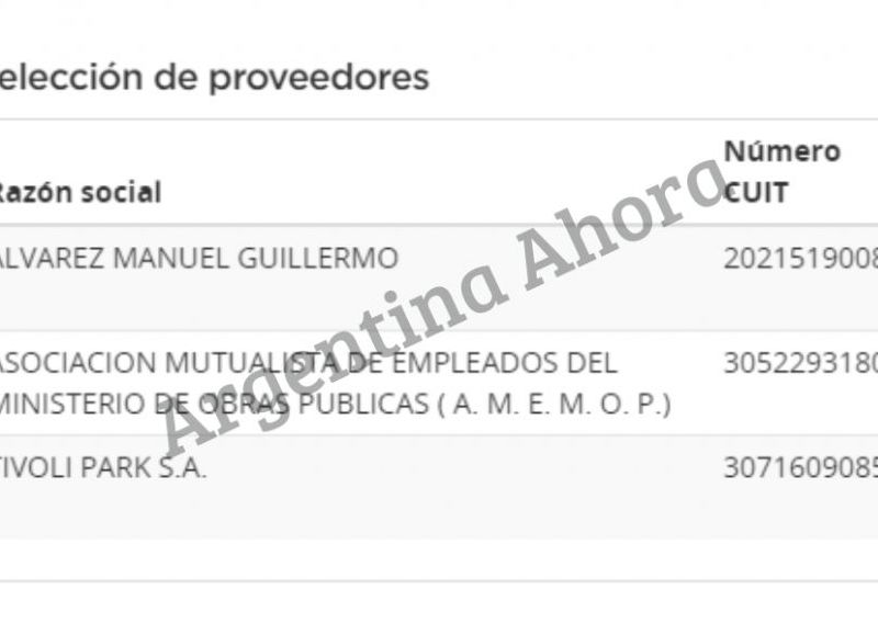 Los proveedores serán A.M.E.M.O.P., Tivoli Park S.A., y Guillermo Manuel Álvarez.